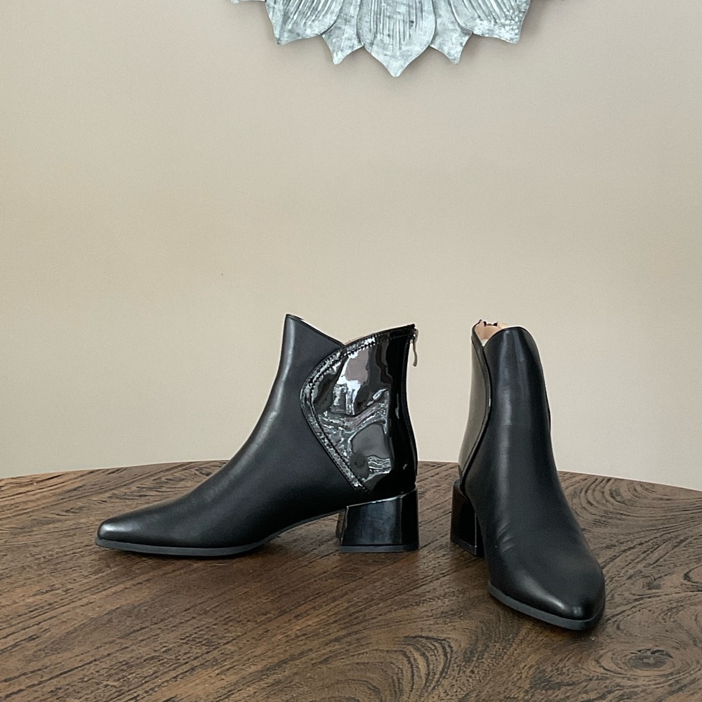 Journee Collection Glossy Black Ankle Booties